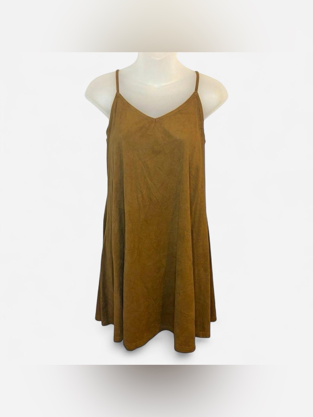 New Look Brown Faux Suede Swing Dress Size 8 Cami Mini Boho